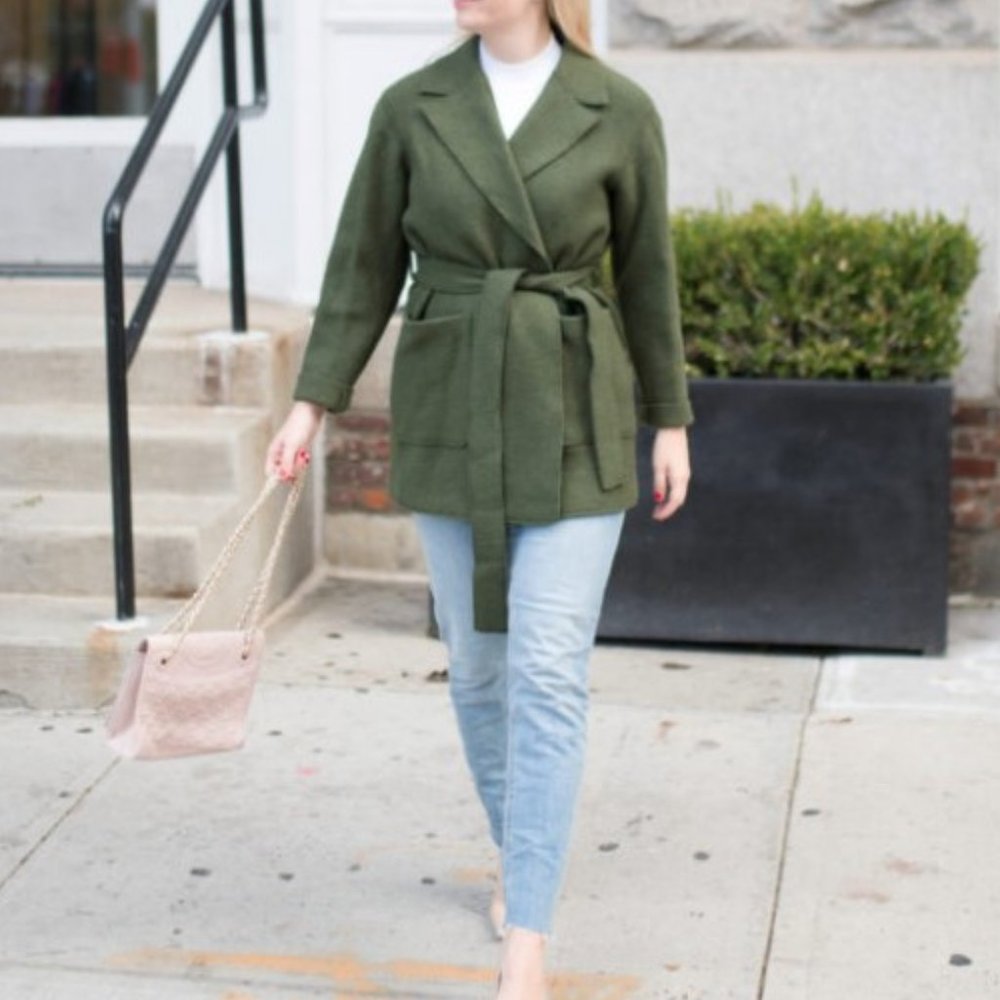 J. Crew Women's Wrap Coat In Boiled Wool Moss Green Size Large